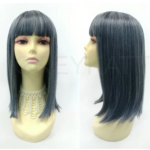 Accessories | Smoky Blue Blunt Cut Bangs Long Straight Wig  display picture 3